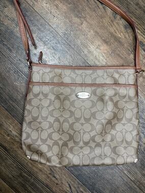 Coach F34938 Signature Brown Coated Leather Crossbody Messenger Bag